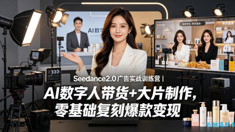 Seedance2.0广告实战训练营｜AI数字人带货+大片制作，零基础复刻爆款变现-云创项目库