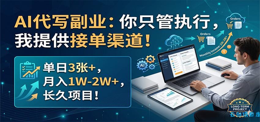 AI代写副业：你只管执行，我提供接单渠道！单日3张+，月入1W-2W+，长久项目-云创项目库