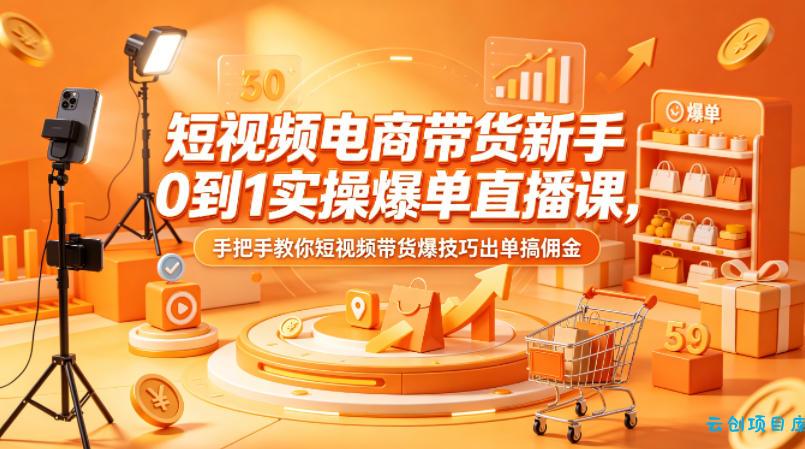 短视频电商带货新手0到1实操爆单直播课，手把手教你短视频带货爆技巧出单搞佣金-云创项目库
