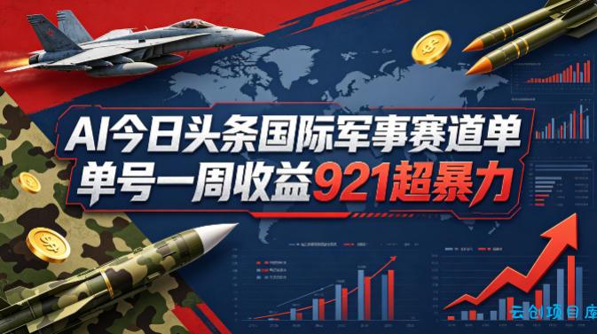 AI今日头条国际军事赛道，单号一周收益921，超暴力-云创项目库