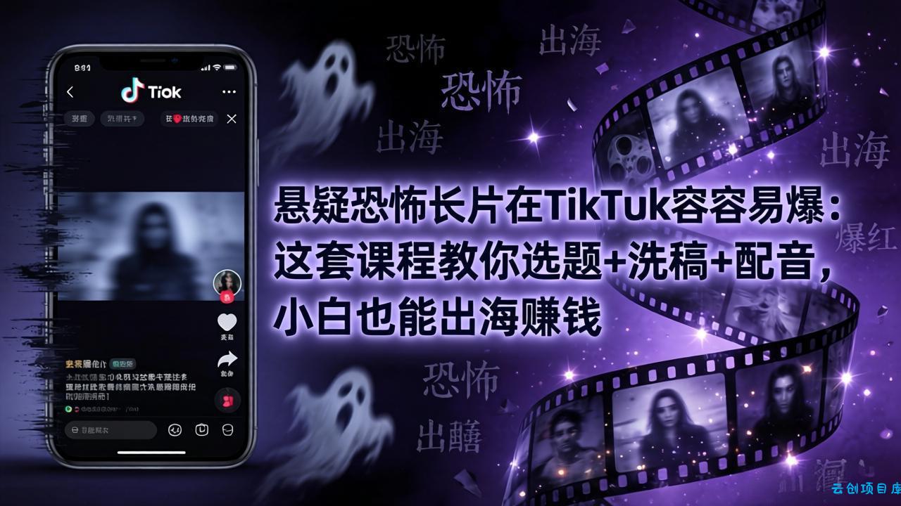 悬疑恐怖长片在TikTok最容易爆：这套课程教你选题+洗稿+配音，小白也能出海赚钱-云创项目库