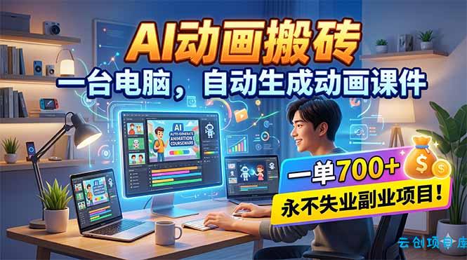 AI动画搬砖，一台电脑，自动生成动画课件，一单800+  永不失业副业项目！-云创项目库