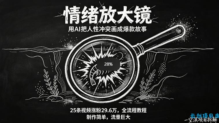AI制作“情绪放大镜“视频，25条视频涨粉29.6W粉，流量巨大，制作简单，全流程教程-云创项目库