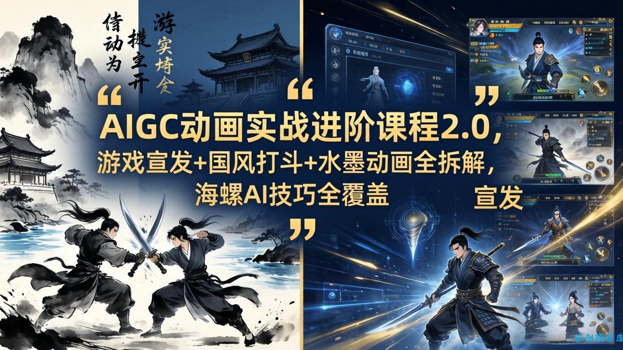 AIGC动画实战进阶课程2.0，游戏宣发+国风打斗+水墨动画全拆解，海螺AI技巧全覆盖-云创项目库