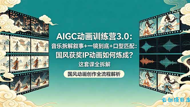 AIGC动画训练营3.0：音乐拆解叙事+一镜到底+口型匹配：国风获奖IP动画如何炼成？这套课全拆解-云创项目库