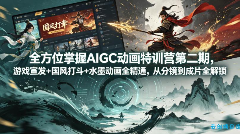 全方位掌握AIGC动画特训营第二期，游戏宣发+国风打斗+水墨动画全精通，从分镜到成片全解锁-云创项目库