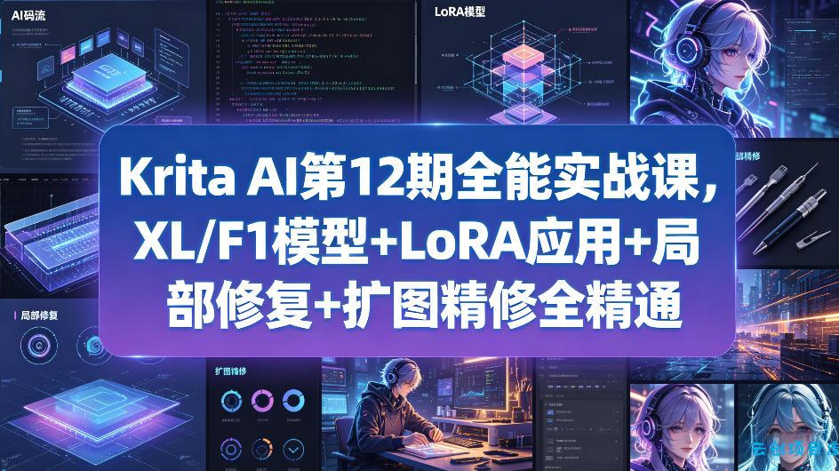 Krita AI第12期全能实战课，XL/F1模型+LoRA应用+局部修复+扩图精修全精通-云创项目库