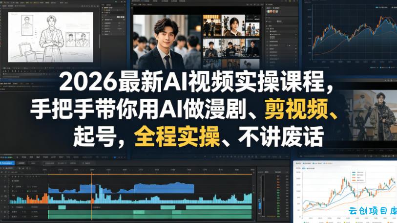 2026最新AI视频实操课程，手把手带你用AI做漫剧、剪视频、起号，全程实操、不讲废话-云创项目库