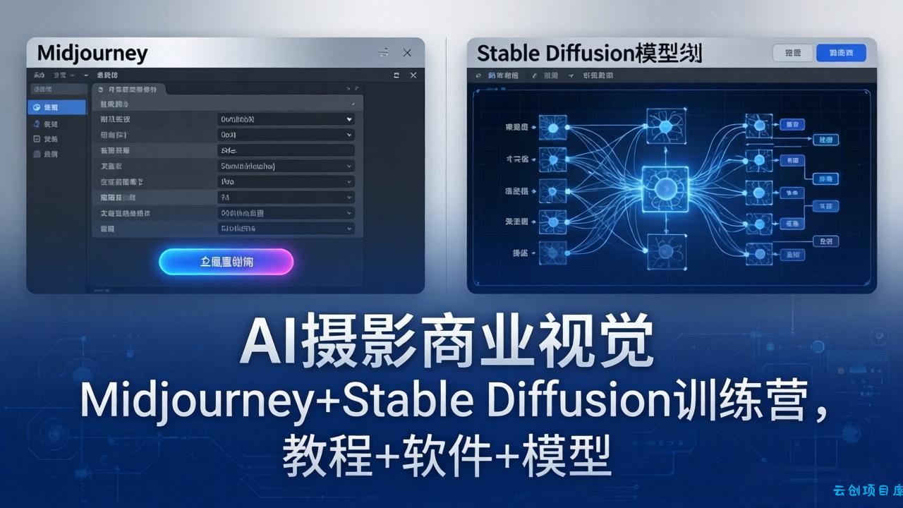 AI摄影商业视觉Midjourney+Stable Diffusion训练营，教程+软件+模型-云创项目库