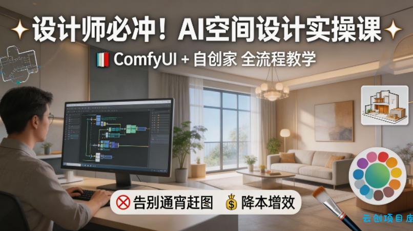 设计师必冲!AI空间设计实操课,ComfyUI+自创家全教学,告别通宵赶图,降本增效