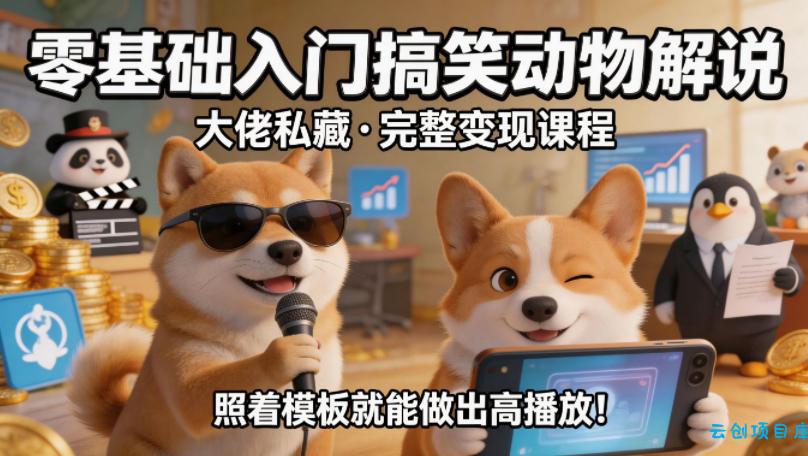 零基础入门搞笑动物解说，大佬私藏完整变现课程，照着模板就能做出高播放-云创项目库