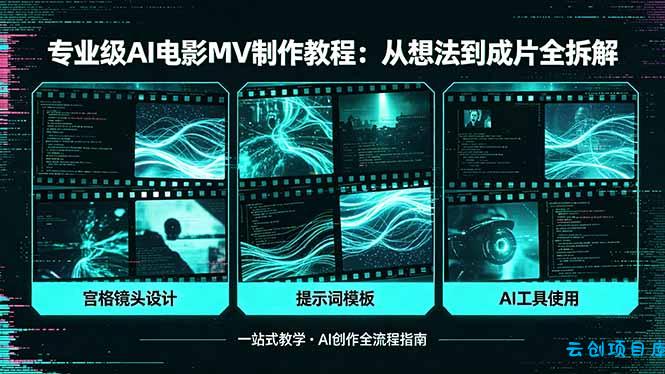 专业级AI电影MV制作教程，从想法到成片全拆解，宫格镜头+提示词模板+AI工具一站式教学-云创项目库