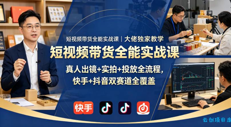 短视频带货全能实战课|大佬独家教学,真人出镜+实拍+投放全流程,快手+抖音双赛道全覆盖-云创项目库