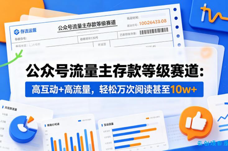 公众号流量主之存款等级赛道，高互动+高流量，轻松达到万次阅读，甚至10w+-云创项目库