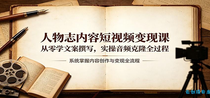 人物志内容短视频变现课：从零学文案撰写，实操音频克隆全过程-云创项目库