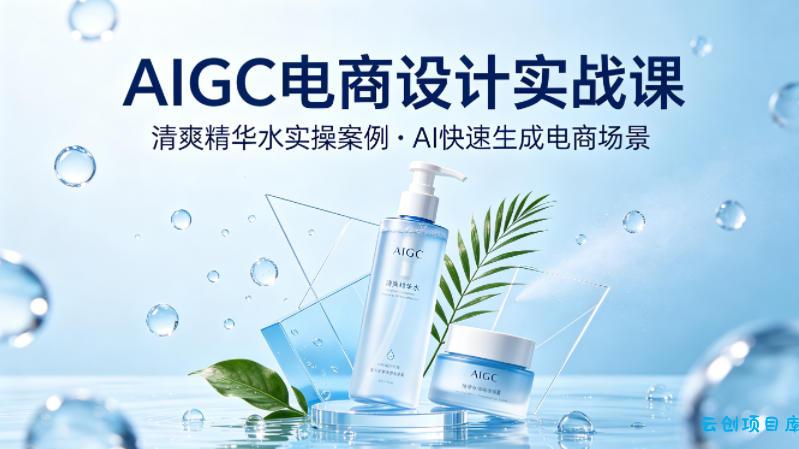 AIGC电商设计实战课，以清爽精华水为实操案例，教你用AI快速生成电商场景-云创项目库