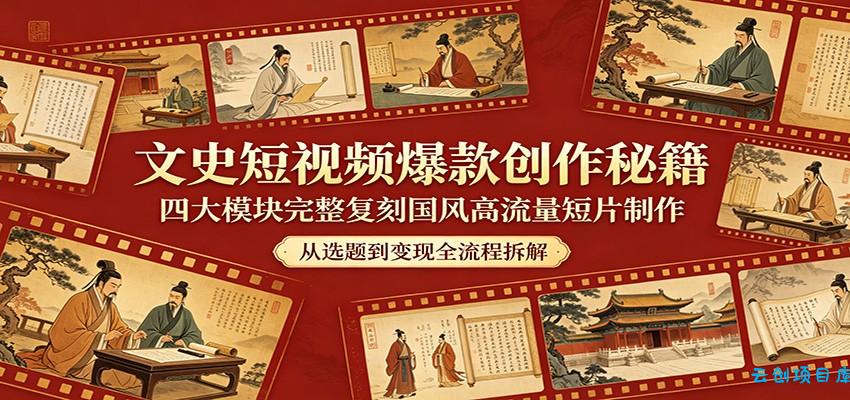 文史短视频爆款创作秘籍：四大模块完整复刻国风高流量短片制作-云创项目库