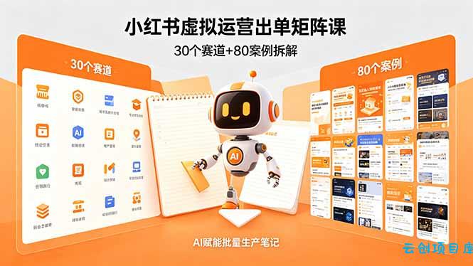 小红书虚拟运营出单矩阵课：30个赛道+80案例拆解，AI赋能批量生产笔记-云创项目库