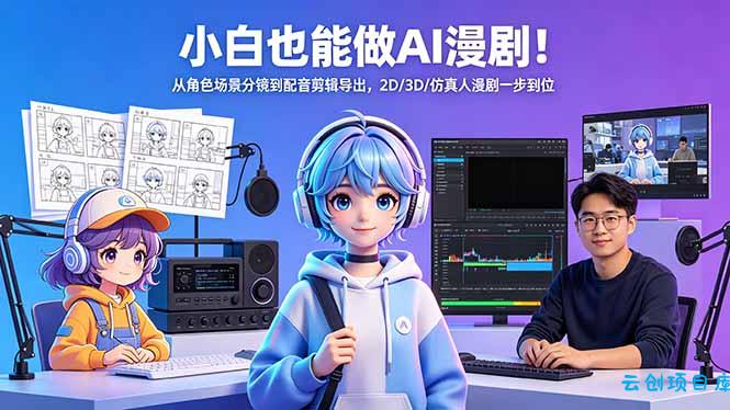 小白也能做AI漫剧！从角色场景分镜到配音剪辑导出，2D/3D/仿真人漫剧一步到位-云创项目库