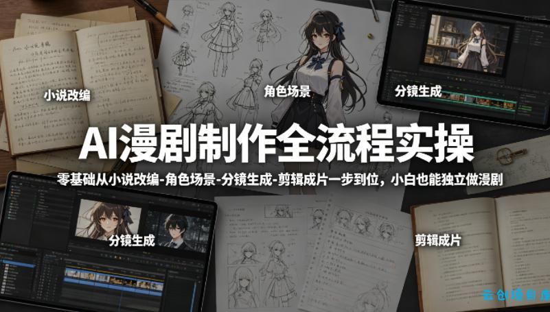 AI漫剧制作全流程实操,零基础从小说改编-角色场景-分镜生成-剪辑成片一步到位,小白也能独立做漫剧