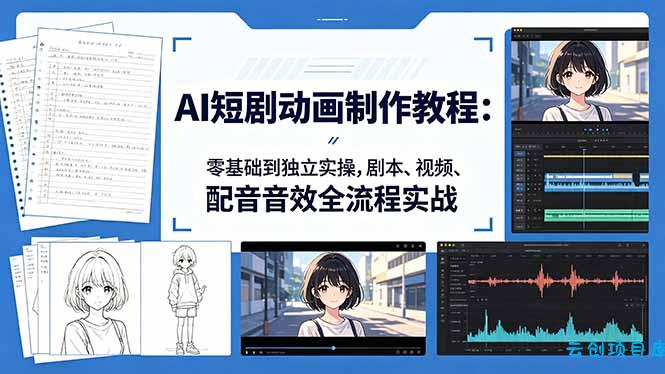 AI短剧动画制作教程：零基础到独立实操，剧本、视频、配音音效全流程实战-云创项目库