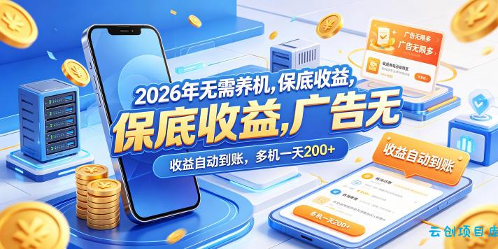 2026年无需养机，保底收益，广告无限多，收益自动到账，多机一天200+【揭秘】-云创项目库