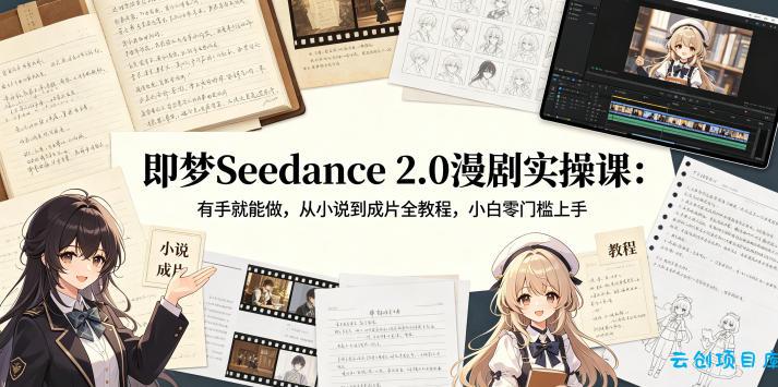 即梦Seedance 2.0漫剧实操课：有手就能做，从小说到成片全教程，小白零门槛上手-云创项目库