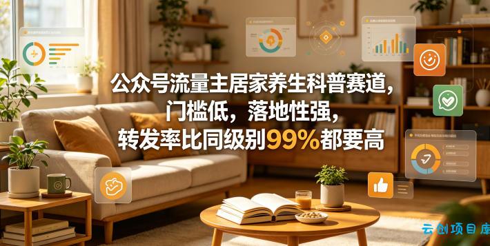 公众号流量主居家养生科普赛道，门槛低，落地性强，转发率比同级别99％都要高-云创项目库