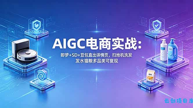 AIGC电商实战班：即梦+SD+豆包直出详情页，扫地机洗发水猫粮多品类可复现-云创项目库