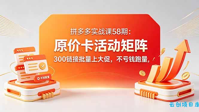 拼多多实战课58期：原价卡活动矩阵，300链接批量上大促，不亏钱跑量-云创项目库