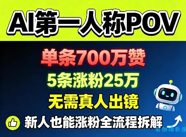 AI第一人称POV，单条700W赞，5条涨粉25W，无需真人出镜，新人也能涨粉全流程拆解-云创项目库