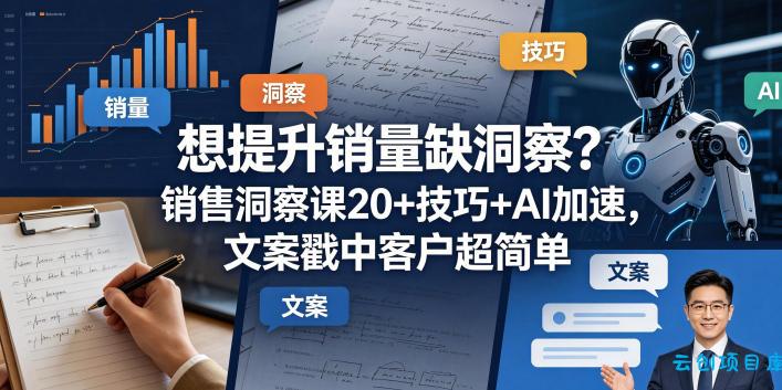 想提升销量缺洞察？销售洞察课20+技巧+AI加速，文案戳中客户超简单【原创双语字幕】-云创项目库