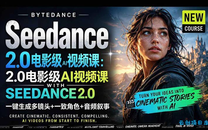 字节跳动的Seedance 2.0 AI电影视频生成制作教程，一键生成多镜头+一致角色+音频叙事-中英字幕-云创项目库