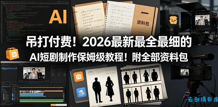 吊打付费！2026最新最全最细的AI短剧制作保姆级教程！附全部资料包-云创项目库