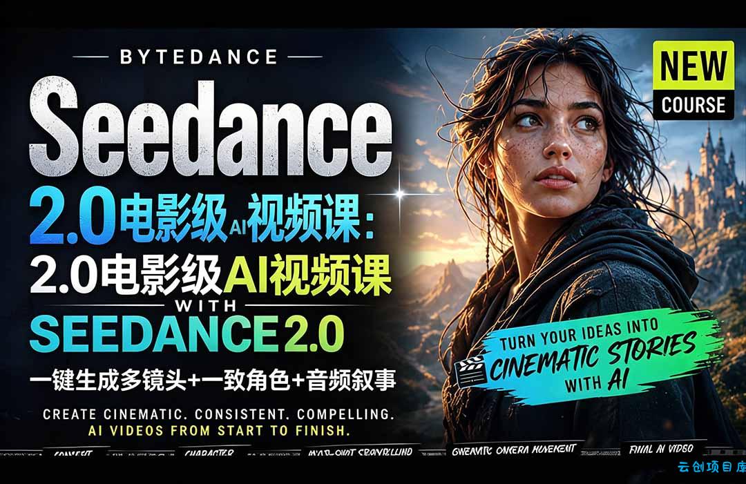 Seedance 2.0电影级AI视频课：一键生成多镜头+一致角色+音频叙事-云创项目库