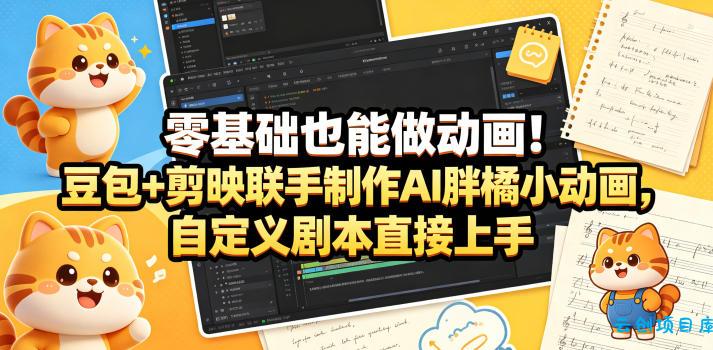 零基础也能做动画！豆包+剪映联手制作AI胖橘小动画，自定义剧本直接上手-云创项目库