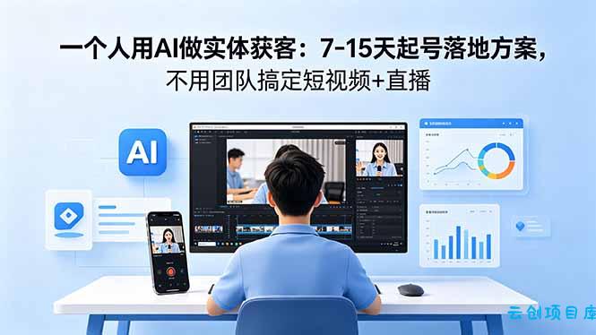 一个人用AI做实体获客:7-15天起号落地方案,不用团队搞定短视频+直播-云创项目库