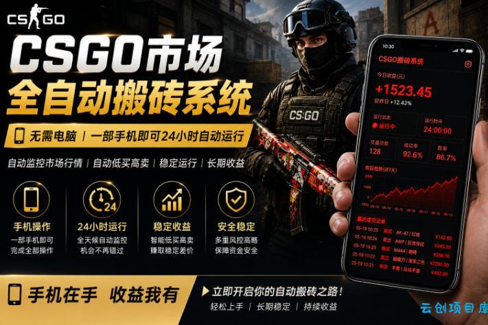24小时自动监控CS饰品市场，手机即可完成全部操作实现自动搬砖盈利，日入300+【揭秘】-云创项目库