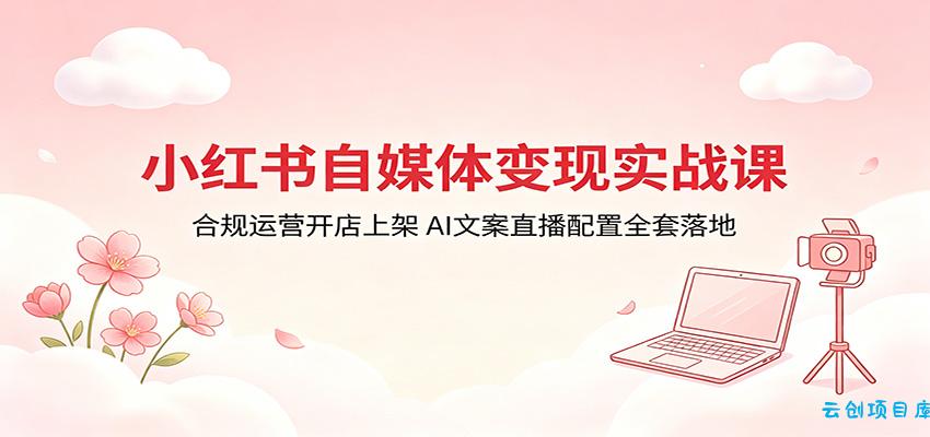 小红书自媒体变现实战课：合规运营开店上架，AI文案直播配置全套落地-云创项目库