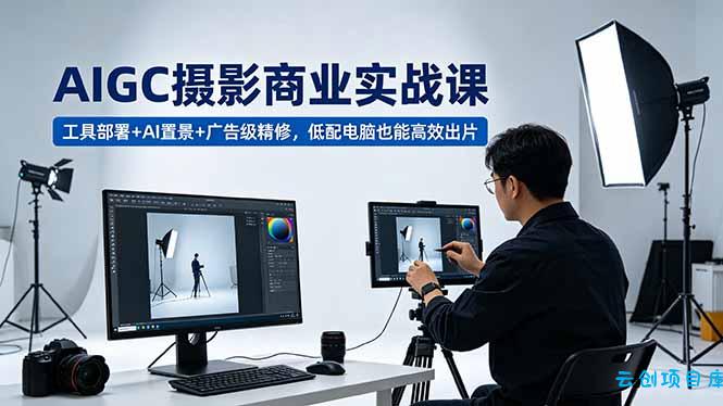 AIGC 摄影商业实战课,工具部署+AI置景+广告级精修,低配电脑也能高效出片-云创项目库