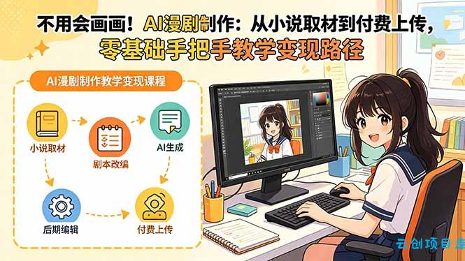 不用会画画!AI漫剧制作:从小说取材到付费上传,零基础手把手教学变现路径-云创项目库