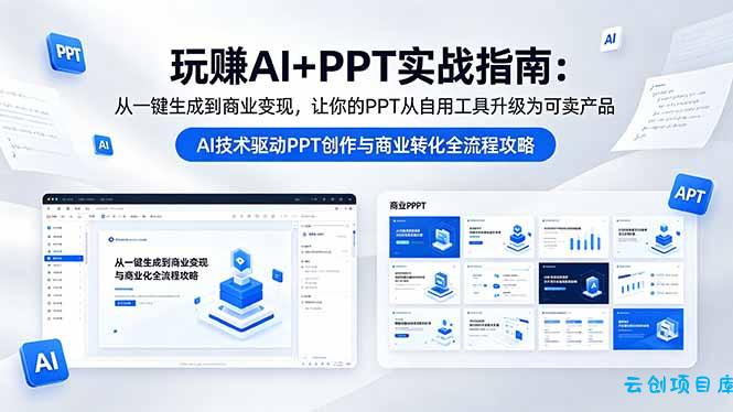 玩赚AI+PPT实战指南-更新5月13:从一键生成到商业变现,让你的PPT从自用工具升级为可卖产品-云创项目库