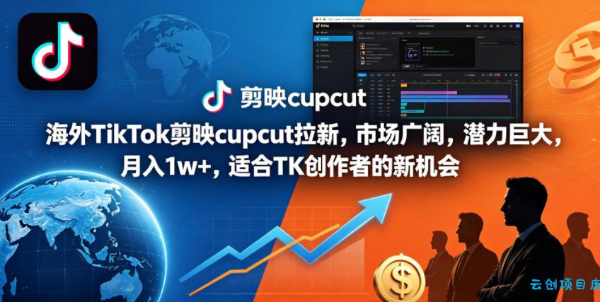 海外TikTok剪映cupcut拉新，市场广阔，潜力巨大，月入1w+，适合TK创作者的新机会-云创项目库