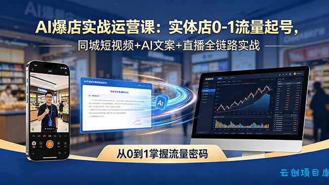 AI爆店实战运营课：实体店0-1流量起号，同城短视频+AI文案+直播全链路实战-云创项目库