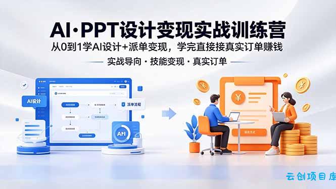 AI·PPT设计变现实战训练营，从0到1学AI设计+派单变现，学完直接接真实订单赚钱-云创项目库