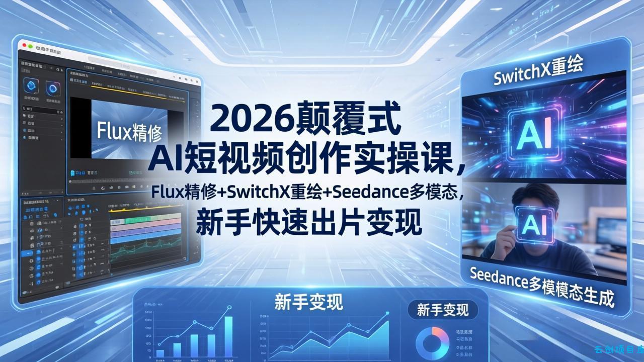2026颠覆式 AI短视频创作课-5月更新，Flux精修+SwitchX重绘+Seedance多模态，新手快速出片变现-云创项目库