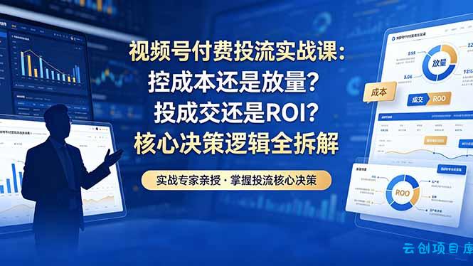 视频号付费投流实战课-5月：控成本还是放量？投成交还是ROI？核心决策逻辑全拆解-云创项目库