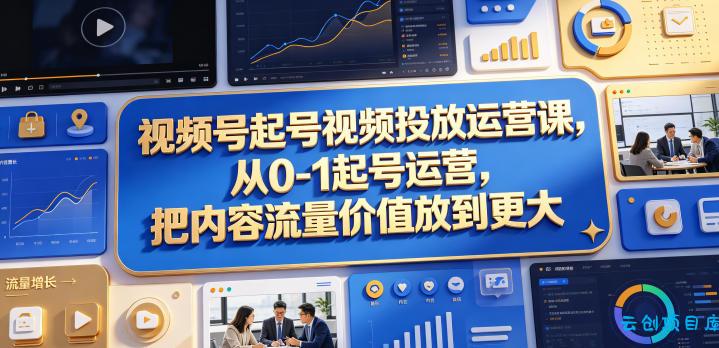视频号起号视频投放运营课，从0-1起号运营，把内容流量价值放到更大-云创项目库