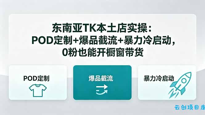 东南亚TK本土店实操-5月更新:POD定制+爆品截流+暴力冷启动,0粉也能开橱窗带货-云创项目库