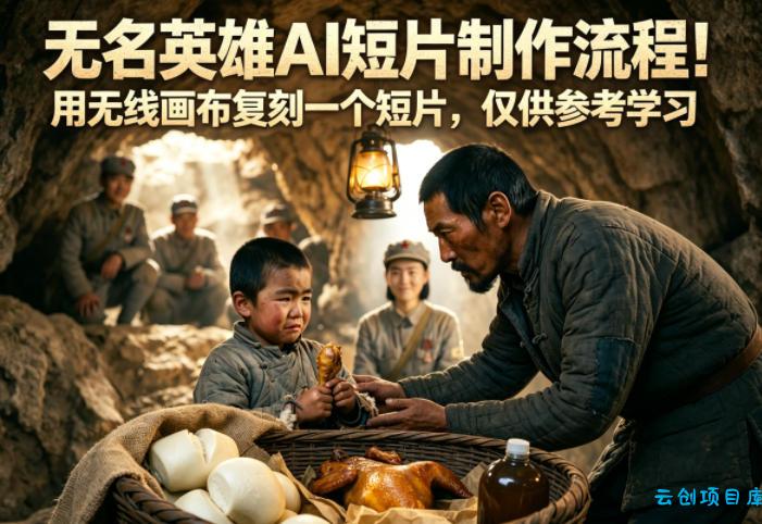 无名英雄AI短片制作流程！用无线画布复刻一个短片，仅供参考学习-云创项目库